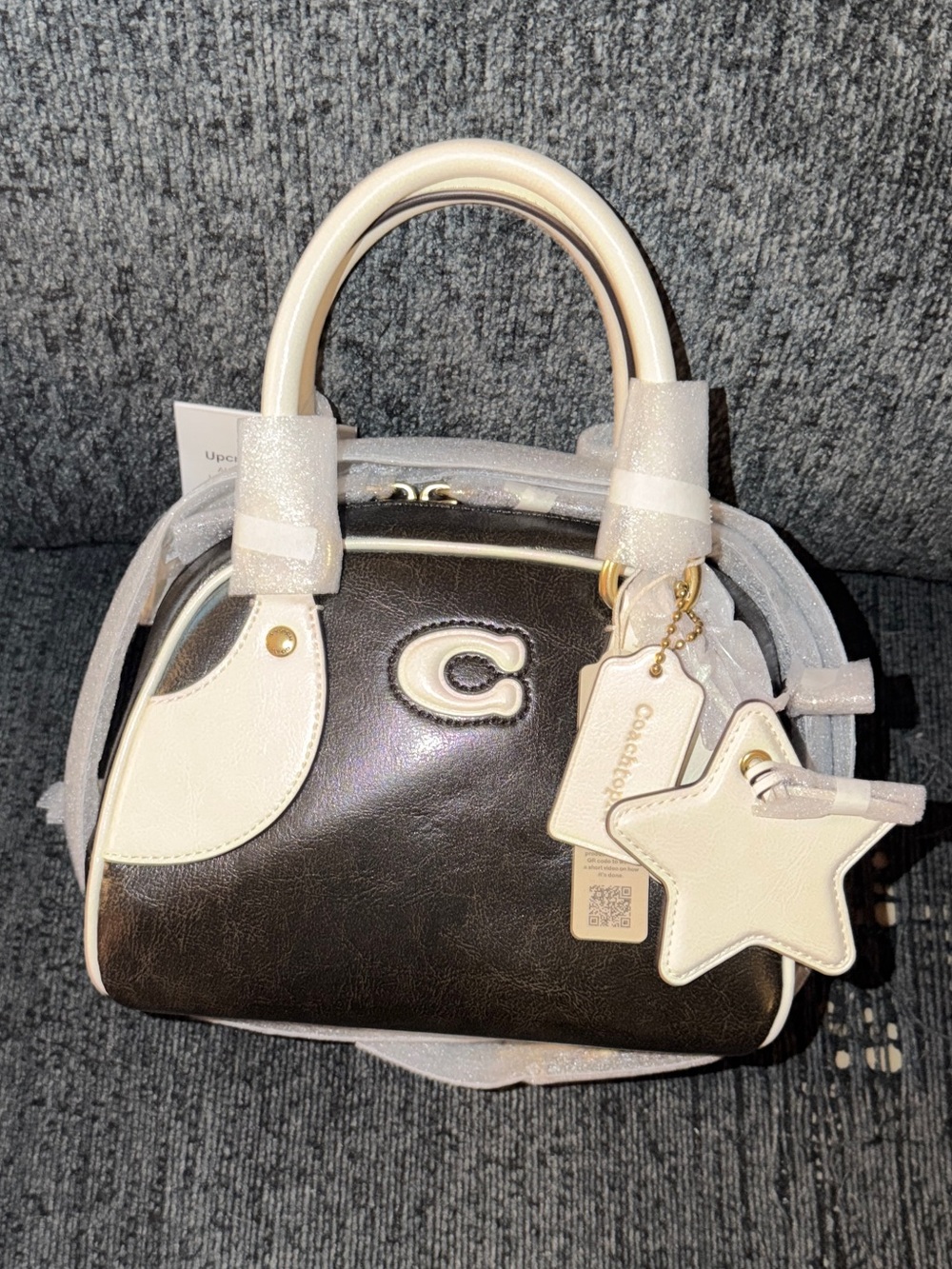 Coach Coachtopia Bowling Top Handle Bag in Black & White Upcrafted Leather NWT
